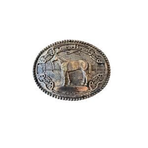 Vtg Quarter Horse Belt Buckle Brass Large 4x3"